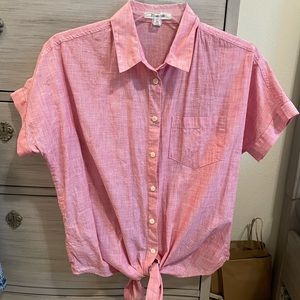 Pink Madewell button down shirt with front tie